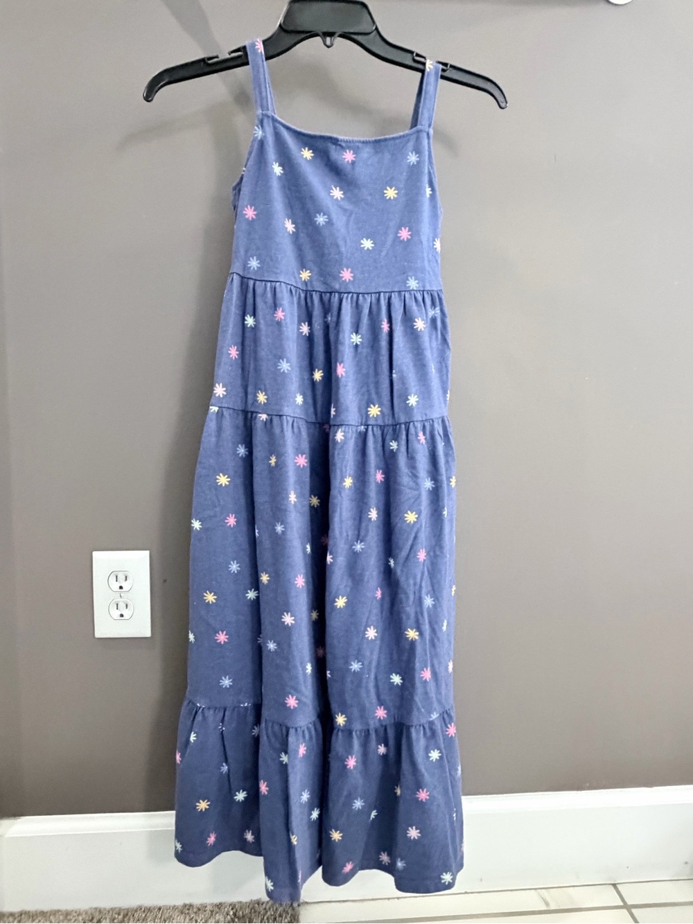 Cat & Jack Navy Floral Tiered Sundress with Pastel Stars